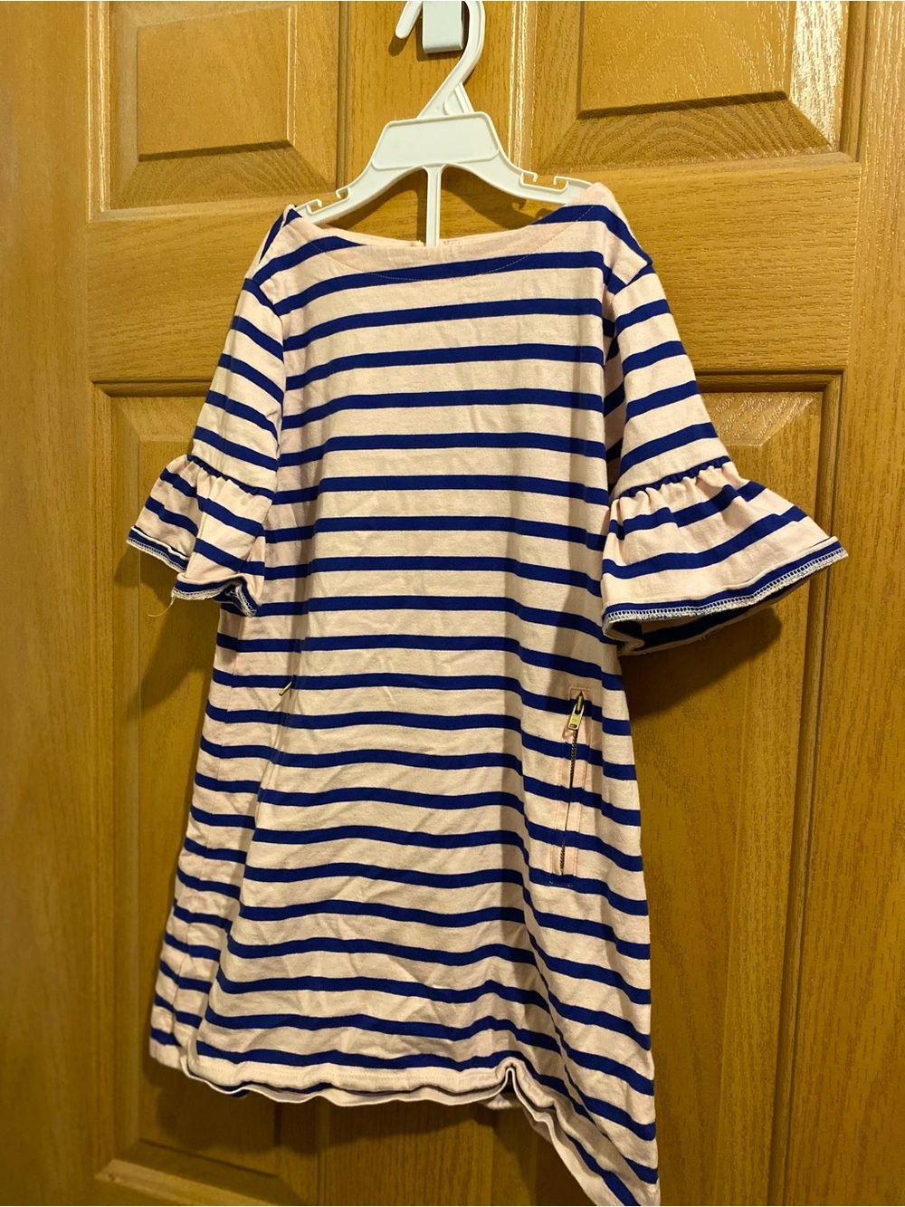 Crewcuts Blue and White Striped Ruffle-Sleeve Dress
